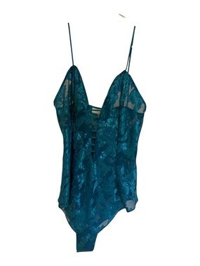 Vintage Victoria’s Secret Teal Sheer Floral Burnout Teddy Bodysuit Small